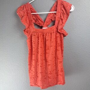 Lauren Conrad Coral Top Ruffle Sleeve Textured Blouse Casual Cute Size S NWT